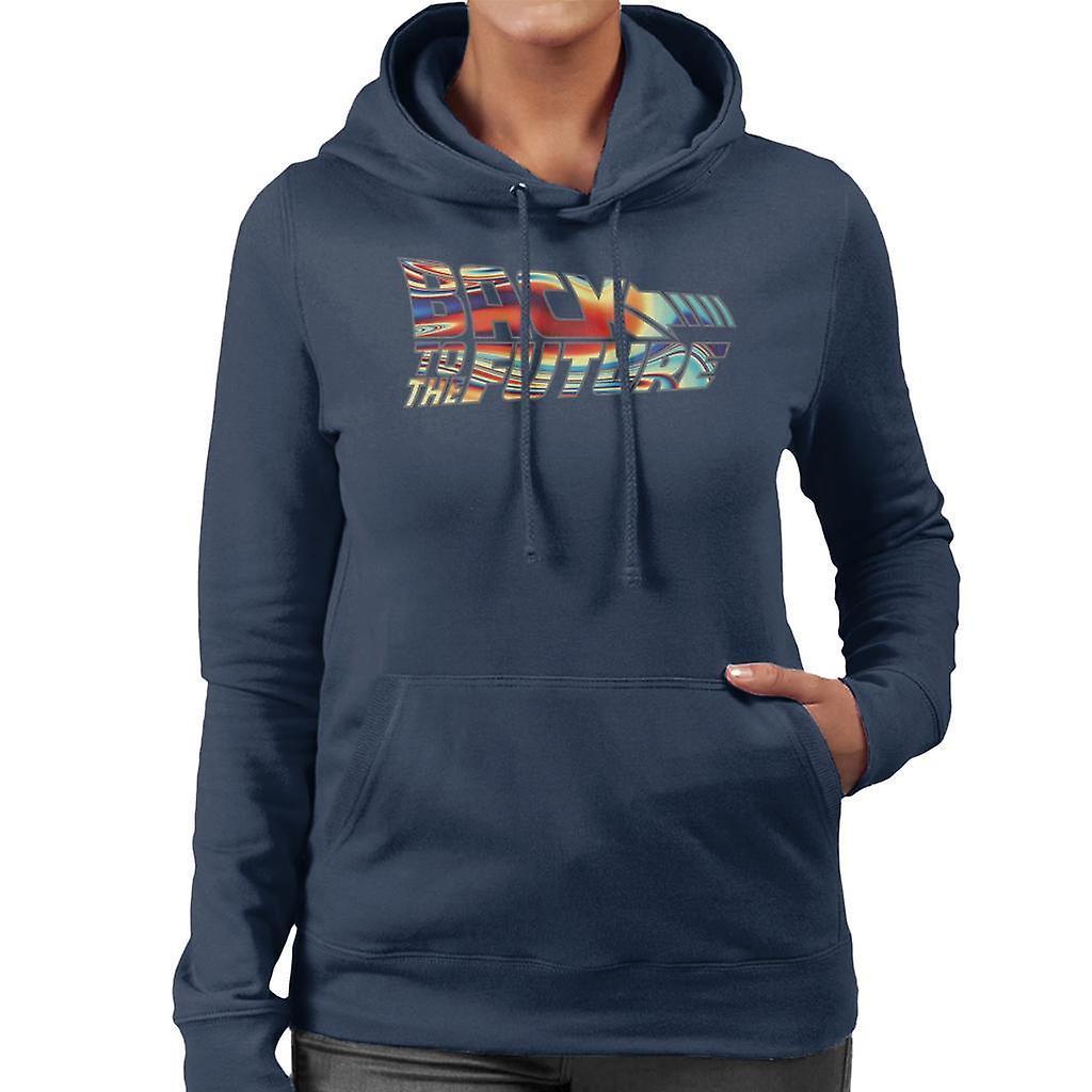 Back to the Future Psychedelic Logo Women's Hooded Sweatshirt Navy Blue Large