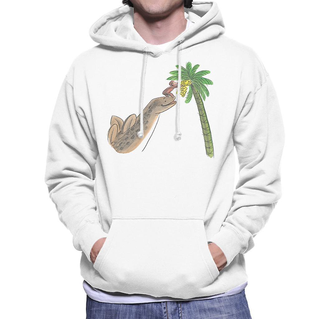 Curious George Dinosaur Palm Tree Men's Hooded Sweatshirt White Large