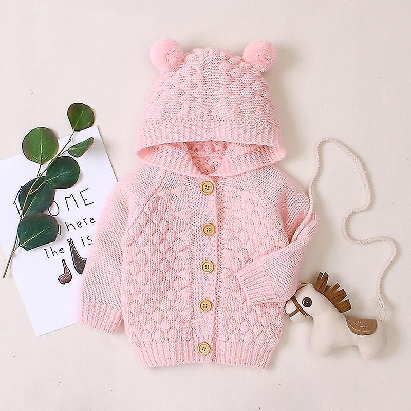 Slowmoose Autumn Infant Hooded Knitting Jacket For Baby Clothes - Newborn Coat For Baby 9M / Pink-173