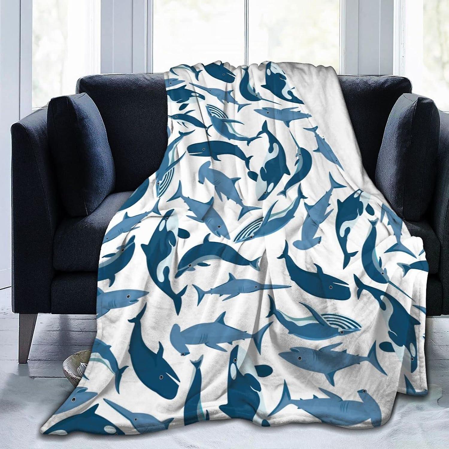 Kerota Whales and Fish Lightweight Flannel Blanket Throw Blanket Soft Washable for Couch Bed 80x60in 200x150cm