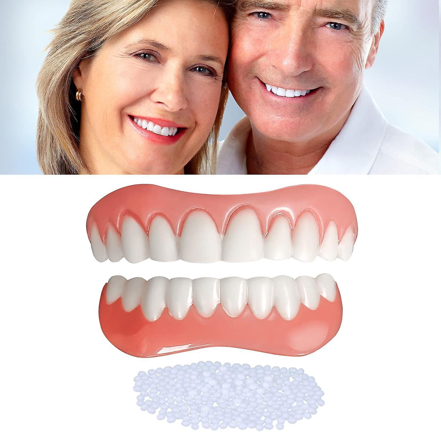 Wtowin Fake Teeth 1 Pair, Upper and Lower Veneer Temporary Tooth Repair Dentures Socket, Dental Veneers instant for A Confident Smile 3 Pair