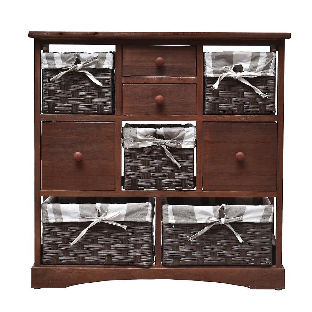 Mobili Rebecca Rebecca Furniture Chest of Drawers Brown Dresser Shabby 4 Drawers 5 Baskets 69x69x30