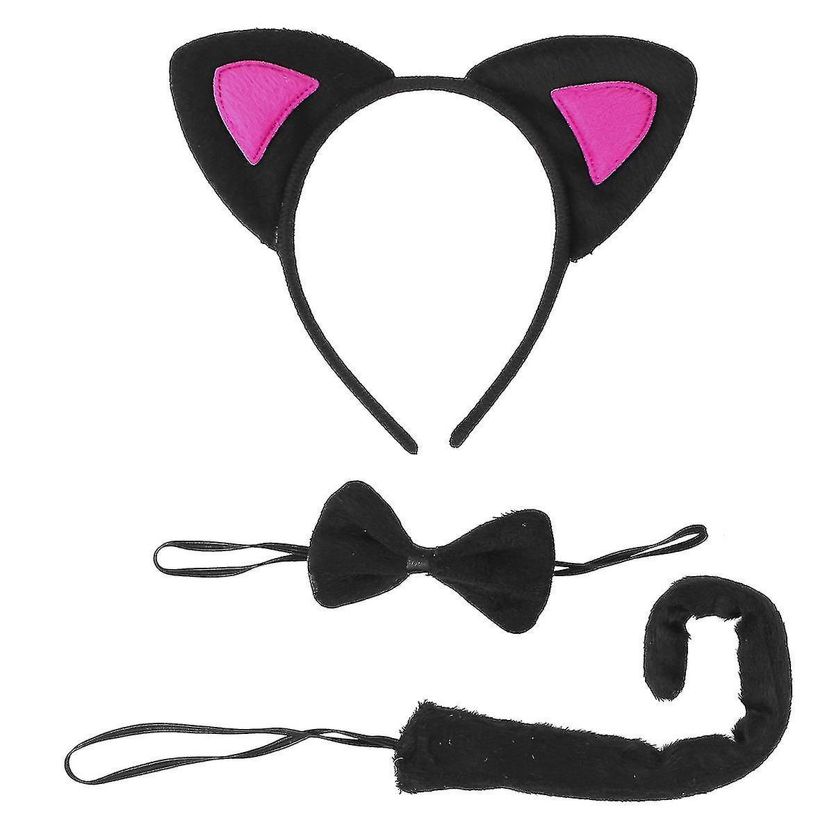 Yuntianzun 3pcs Kids Cat Ears Headband Bow Ties Tail Set Party Cosplay Costume Rosy