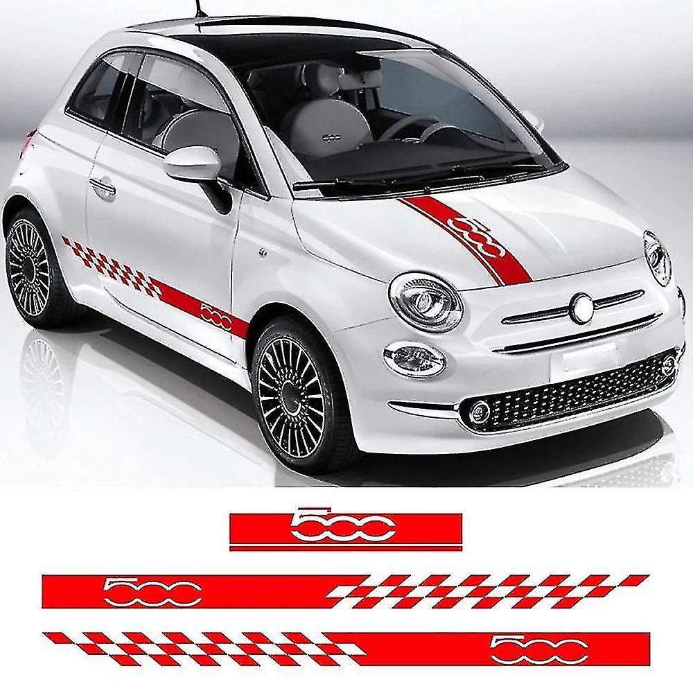 Ssylune 1 Set Car Hood Bonnet Stickers Body Door Side Skirt Stripes Decal For Fiat 500 Auto Decorate Vinyl Film Red