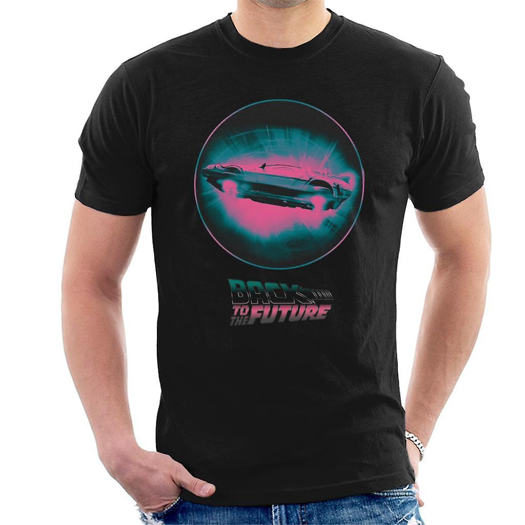 Back to the Future Delorean Flying Pink Haze Men's T-Shirt Black X-Large