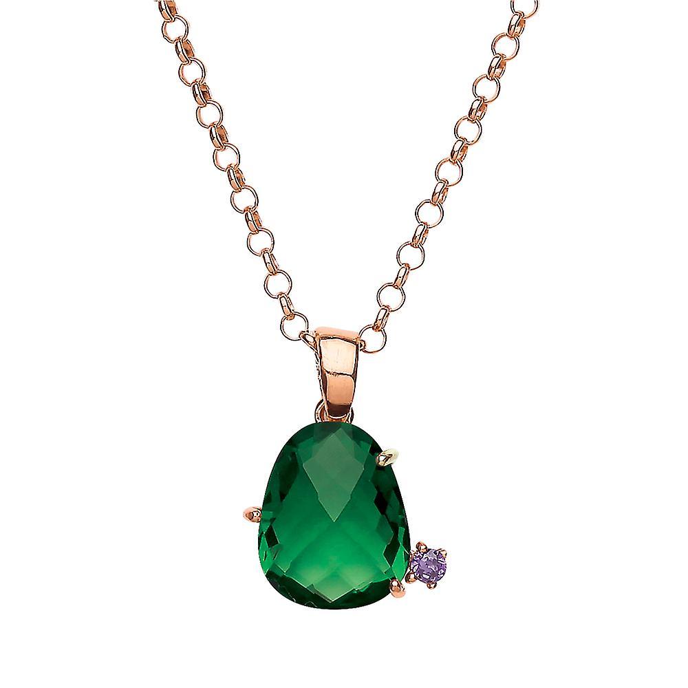 Jewelco London Rose Gold-Plated Sterling Silver Emerald-Green irregular-shape Cubic Zirconia Nugget Pendant Necklace 18 inch