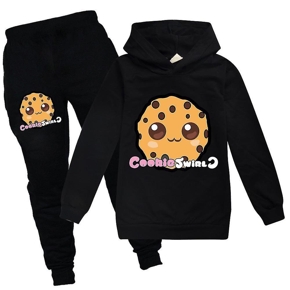 Tmall 5-14 Years Cookie Swirl C Novelty Hooded Sweatshirt Sweatpant Set Black 13-14 Years