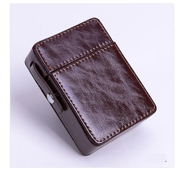 FLARUT Pu Leather Cigarette Box Case Stainless Steel Cigarette Case With Lighter Holder Y-20