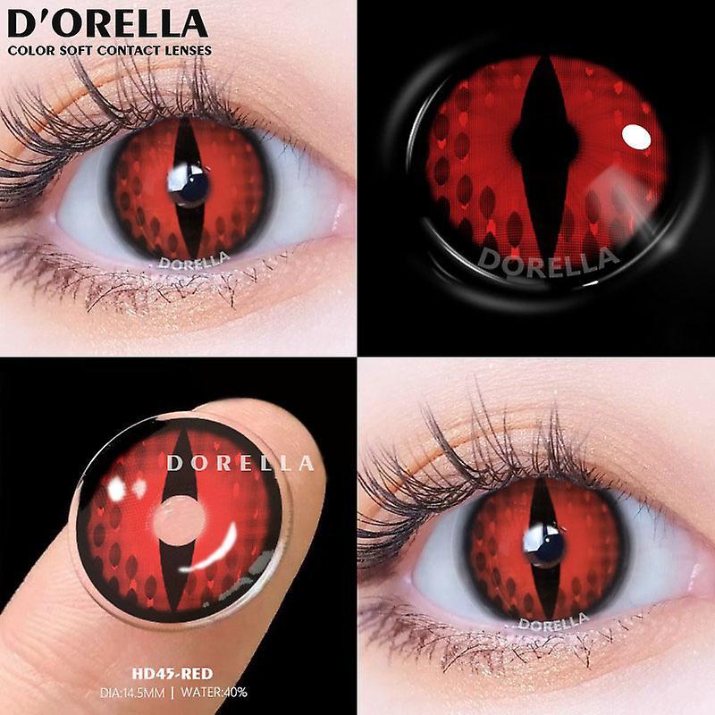 Aionyaaa D'orella 2pcs Halloween Colorful Contact Lenses Anime Cosplay Eye Lenses Multicolored Lenses Yearly Use Eyes White Black Lenses HD45-RED