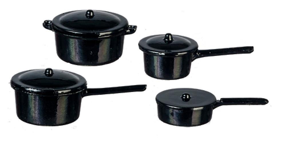 Melody Jane Dolls Houses Dolls House Black Saucepan Pan Set Miniature Kitchen Accessory