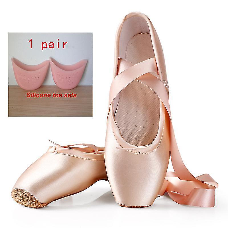 Sunset Ballet Dance Shoes Child And Adult Ballet Pointe Shoes Professional With Ribbons Shoes Woman Zapatos Mujer Sneakers Women Girls Pink  Silico...