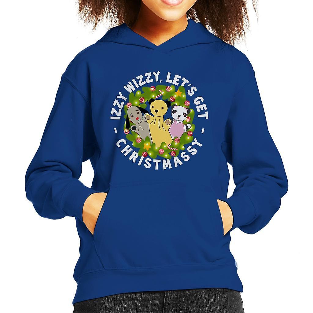 Sooty Christmas Illuminated Wreath Kid's Hooded Sweatshirt Royal Blue X-Small (3-4 yrs)