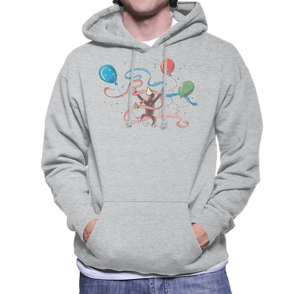 Curious George Party Balloons Men's Hooded Sweatshirt Heather Grey XX-Large