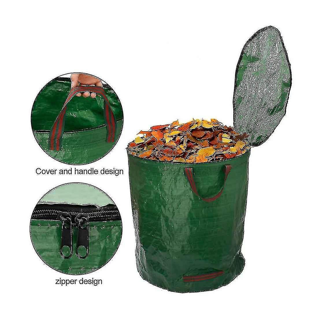 Heavy Duty Garden Waste Bag Reusable Industrial Fabric Leaf Sack With Handles And Lid Shznv 2-Pack 272L-72Gallon-67x96cm