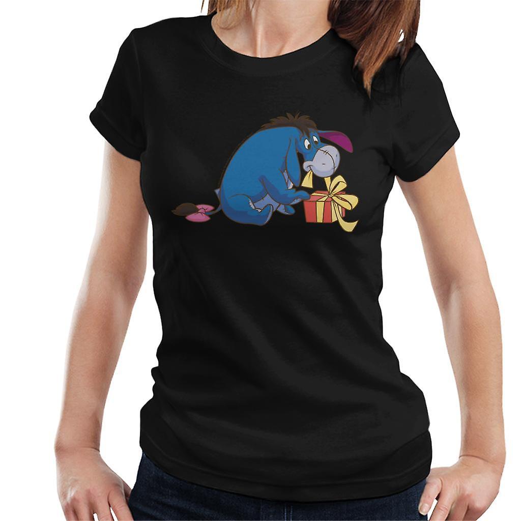 Disney Christmas Eeyore Undoing Present Women's T-Shirt Black Small