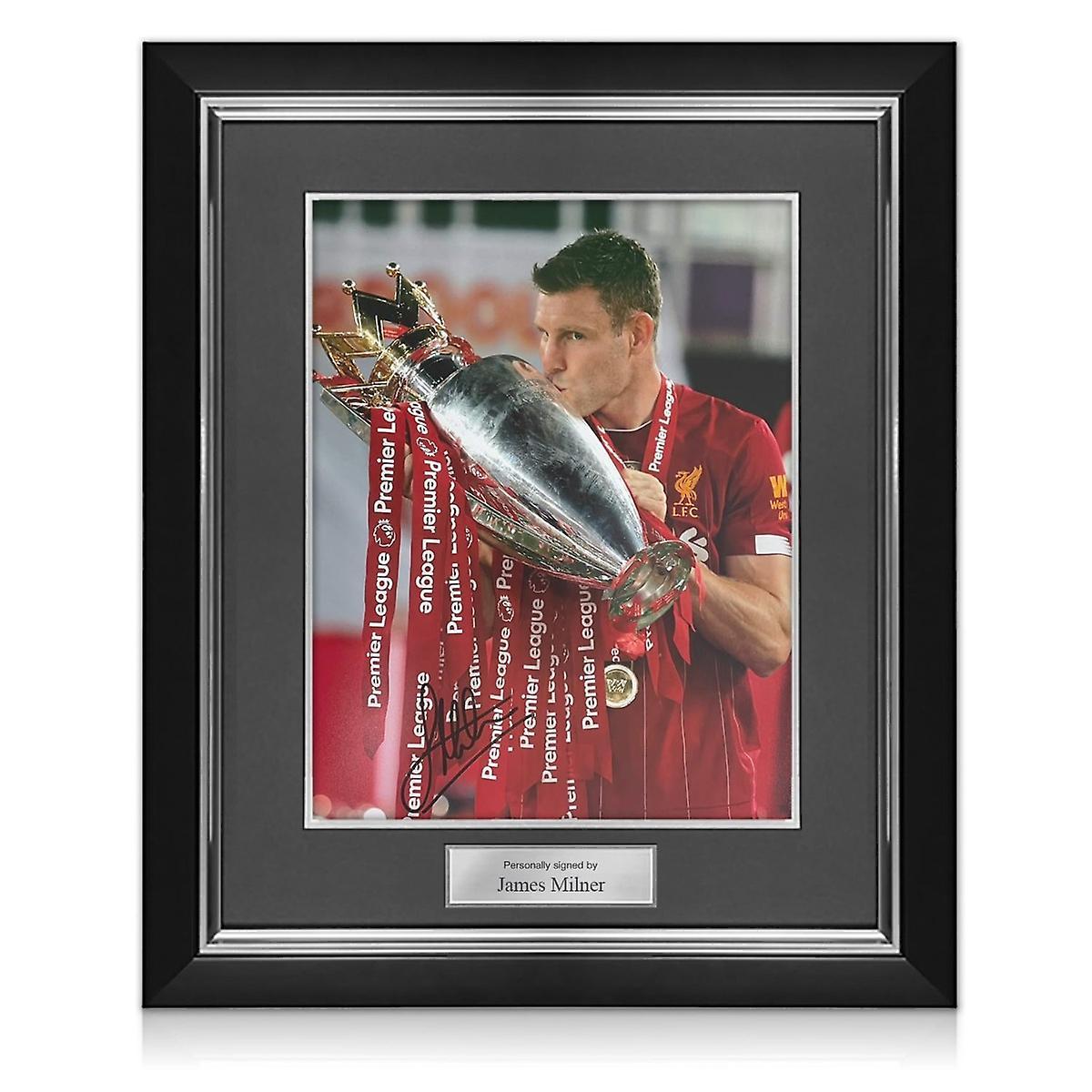 Exclusive Memorabilia James Milner Signed Liverpool Football Photo: Premier League Trophy. Deluxe Frame