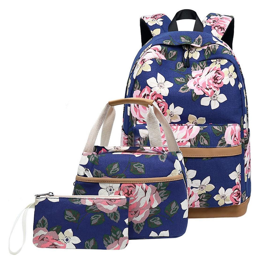 Keluosi Floral Girl School Backpack Navy blue