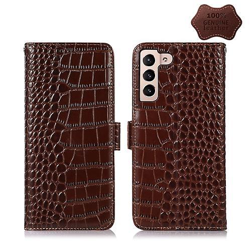 Hsmy For Samsung Galaxy S22+ / S22 Plus 5g Crocodile Top Layer Cowhide Leather Phone Case Brown