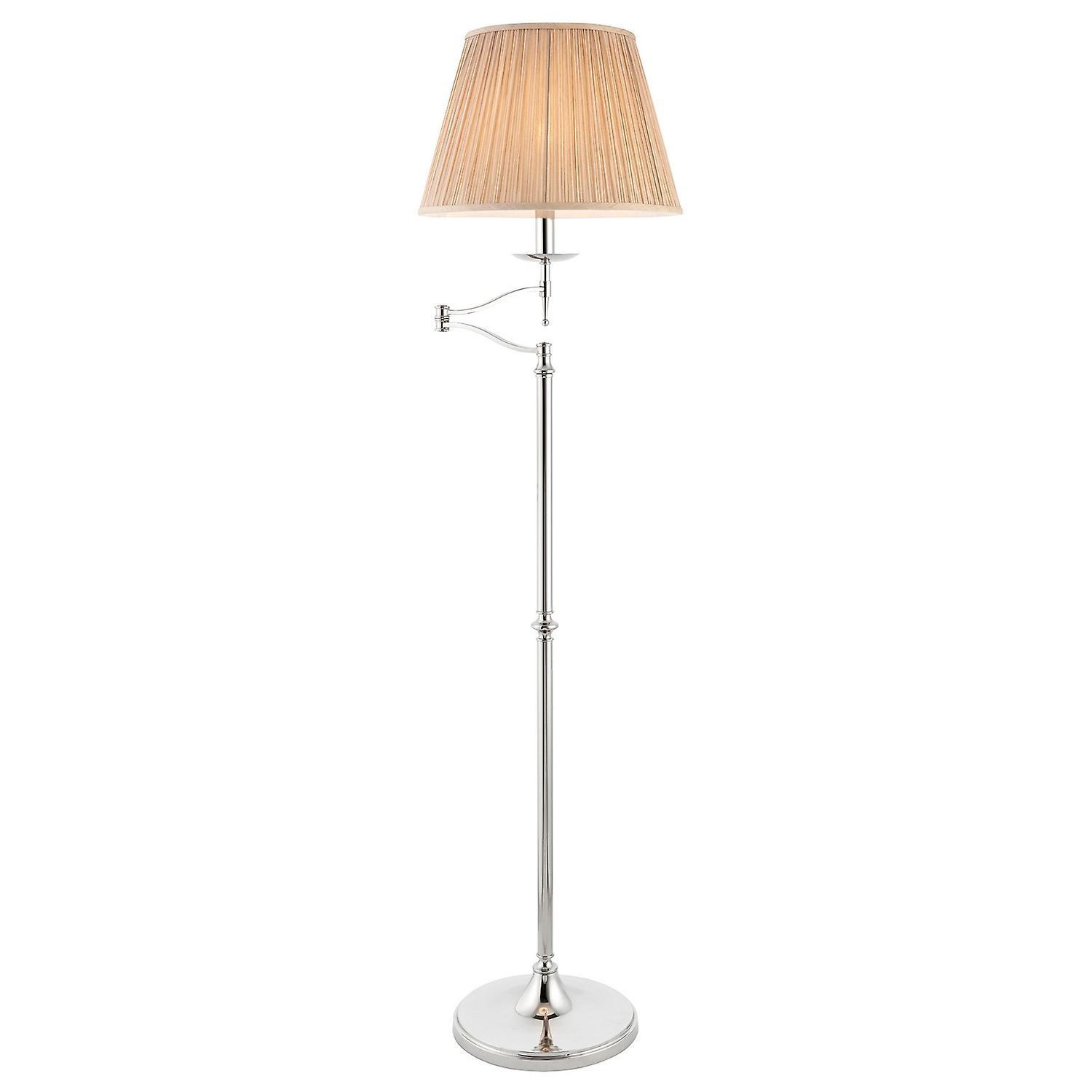 Stanford 1 Light Swing Arm Floor Lamp Polished Nickel Plate With Beige Shade E27