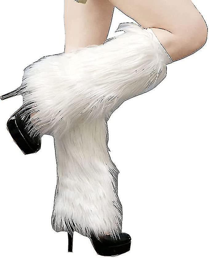 Bhtv Tianrui Faux Fur Leg Warmer Plush Long Leg Boot Cuffs Cover White 25CM