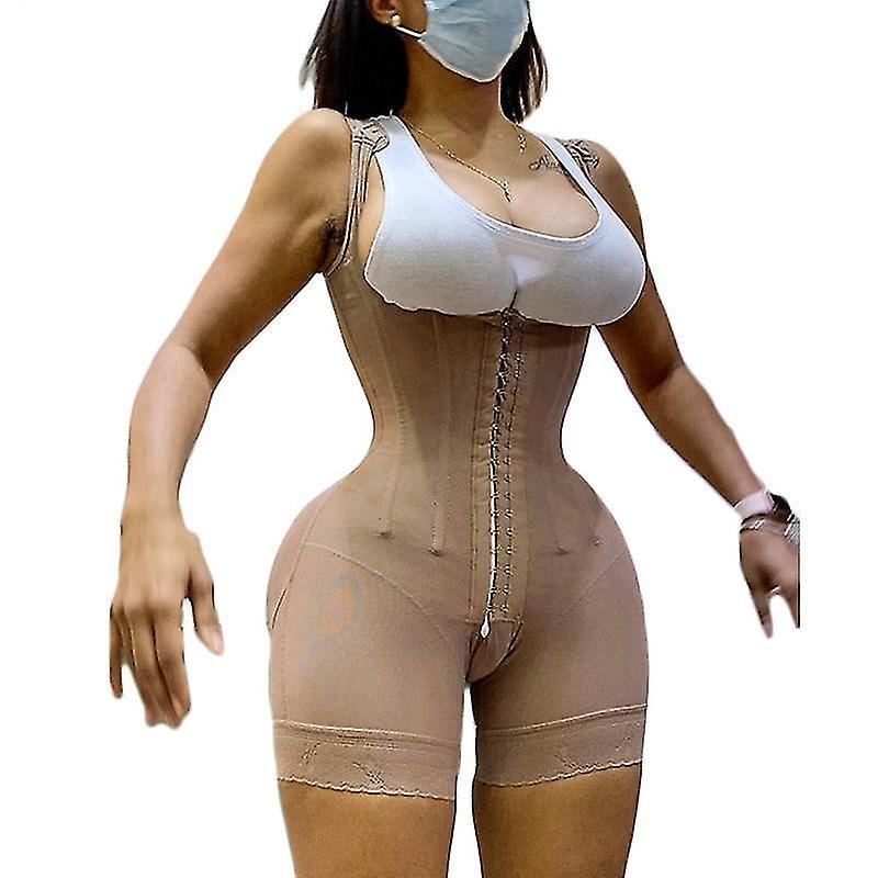 Women  Post-operative Open Bust High Compression Shapewear Waist Trainer Butt Lifter Slimming Corset Skims Fajas Colombianas Khaki M