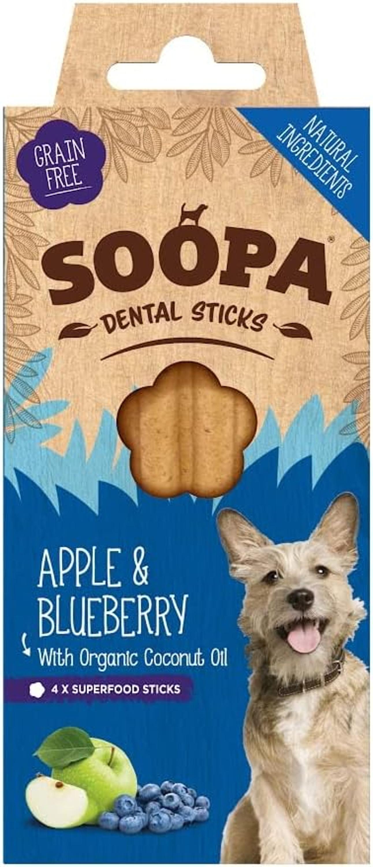 Soopa Apple & Blueberry Dental Sticks Dog Treats 2 x 100g