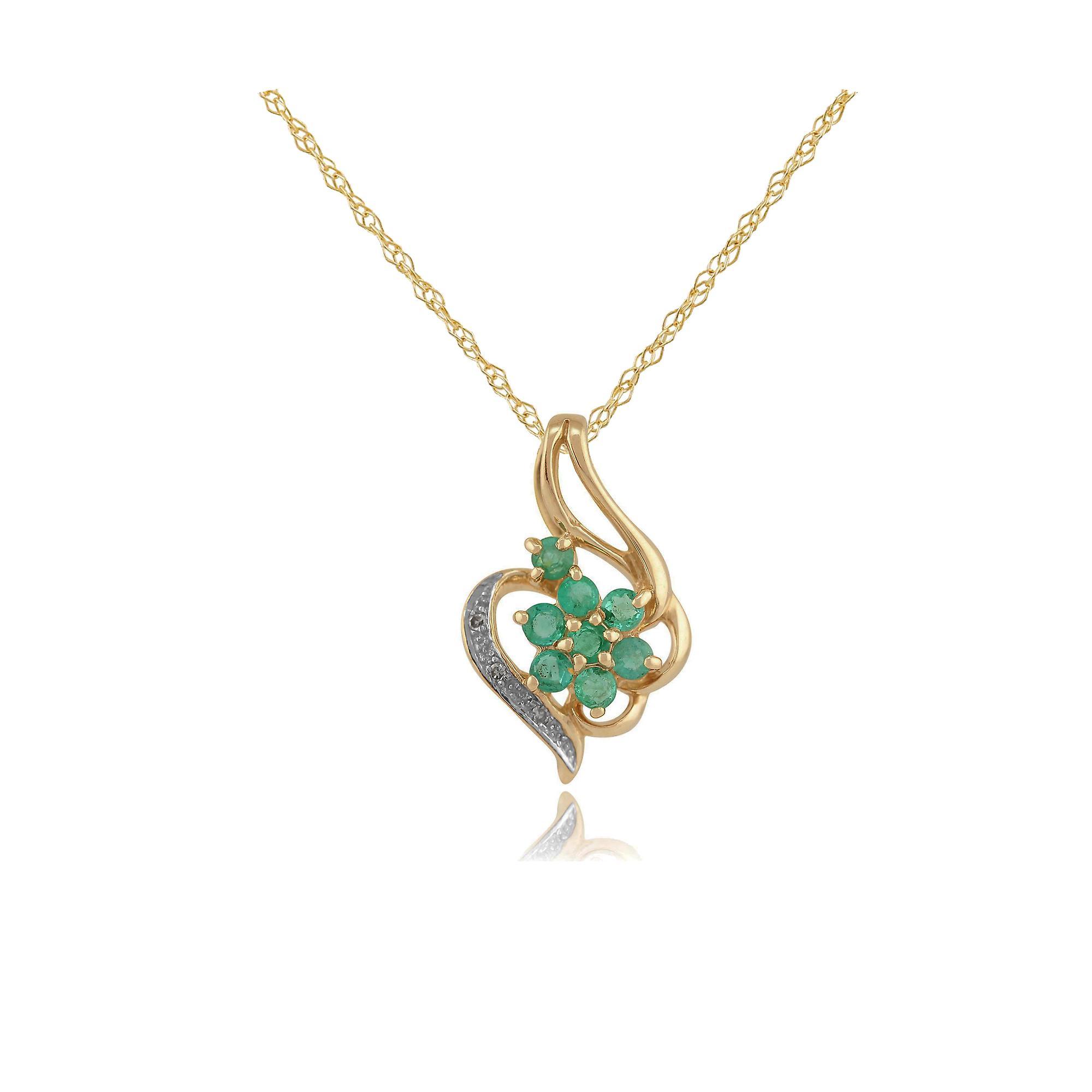 Gemondo Floral Round Emerald & Diamond Pendant Necklace in 9ct Yellow Gold 129P0565059 Green One Size