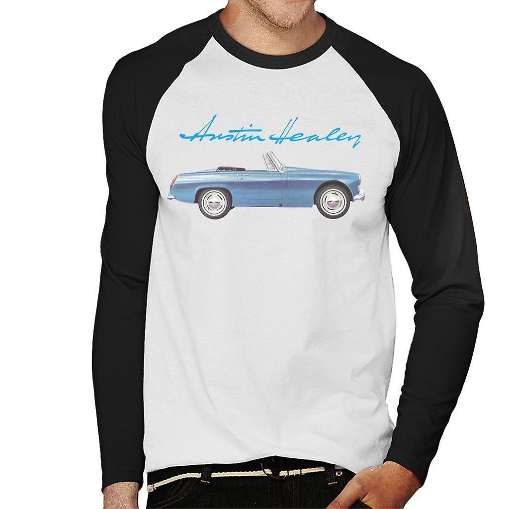 Austin Healey Blue British Motor Heritage Men's Baseball Long Sleeved T-Shirt White/Black Medium