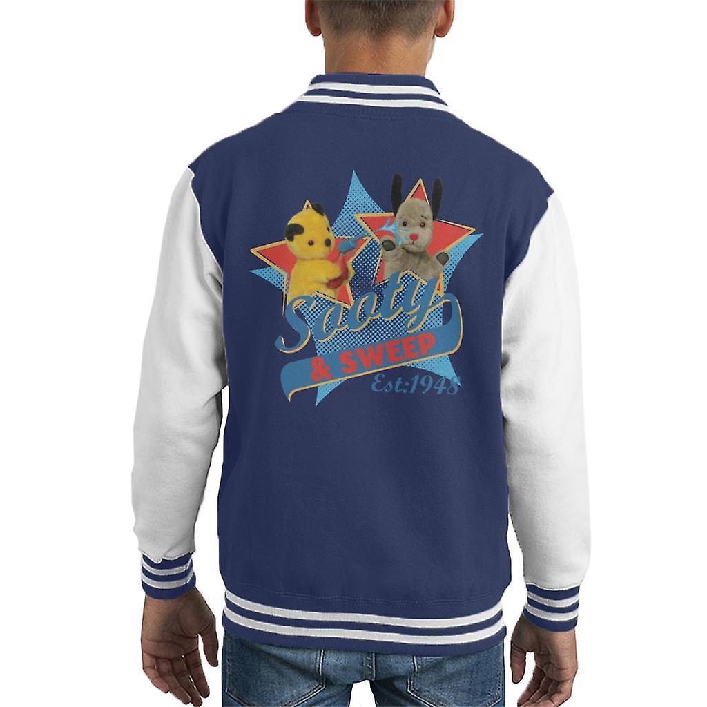 Sooty & Sweep Retro Water Sprayer Kid's Varsity Jacket Navy/White Small (5-6 yrs)