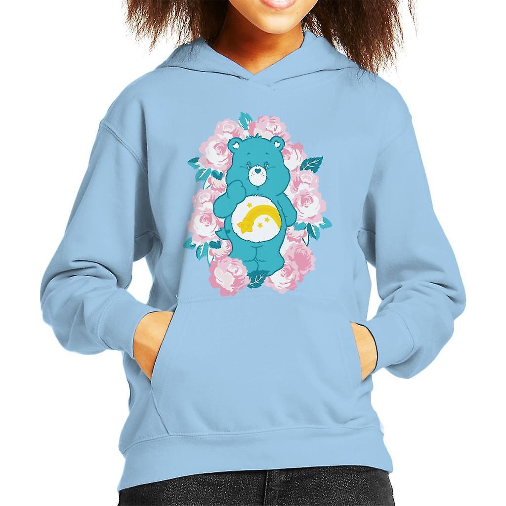 Care Bears Wish Bear Pink Flowers Kid's Hooded Sweatshirt Sky Blue X-Small (3-4 yrs)