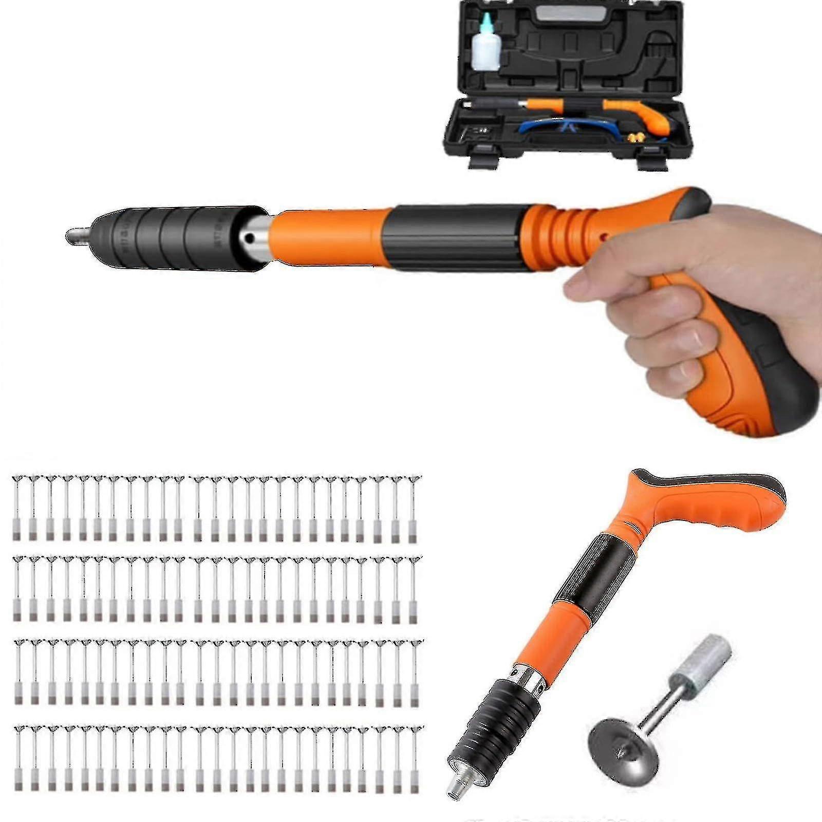 Zhenv Woodworking And Decoration Integrated Air Nailer, Manual Steel Nail Nailer 3 Gears Power With 50 Pcs Round Nails-n Set-100 nails