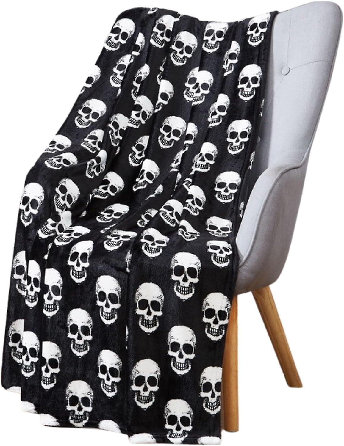 LINCMAN Halloween Throw Blanket: Fuzzy Black Cats And Jack O Lantern Pumpkin Print On Velvet Fleece For Sofa Bed Couch Chair Dorm Skulls 50*40inch