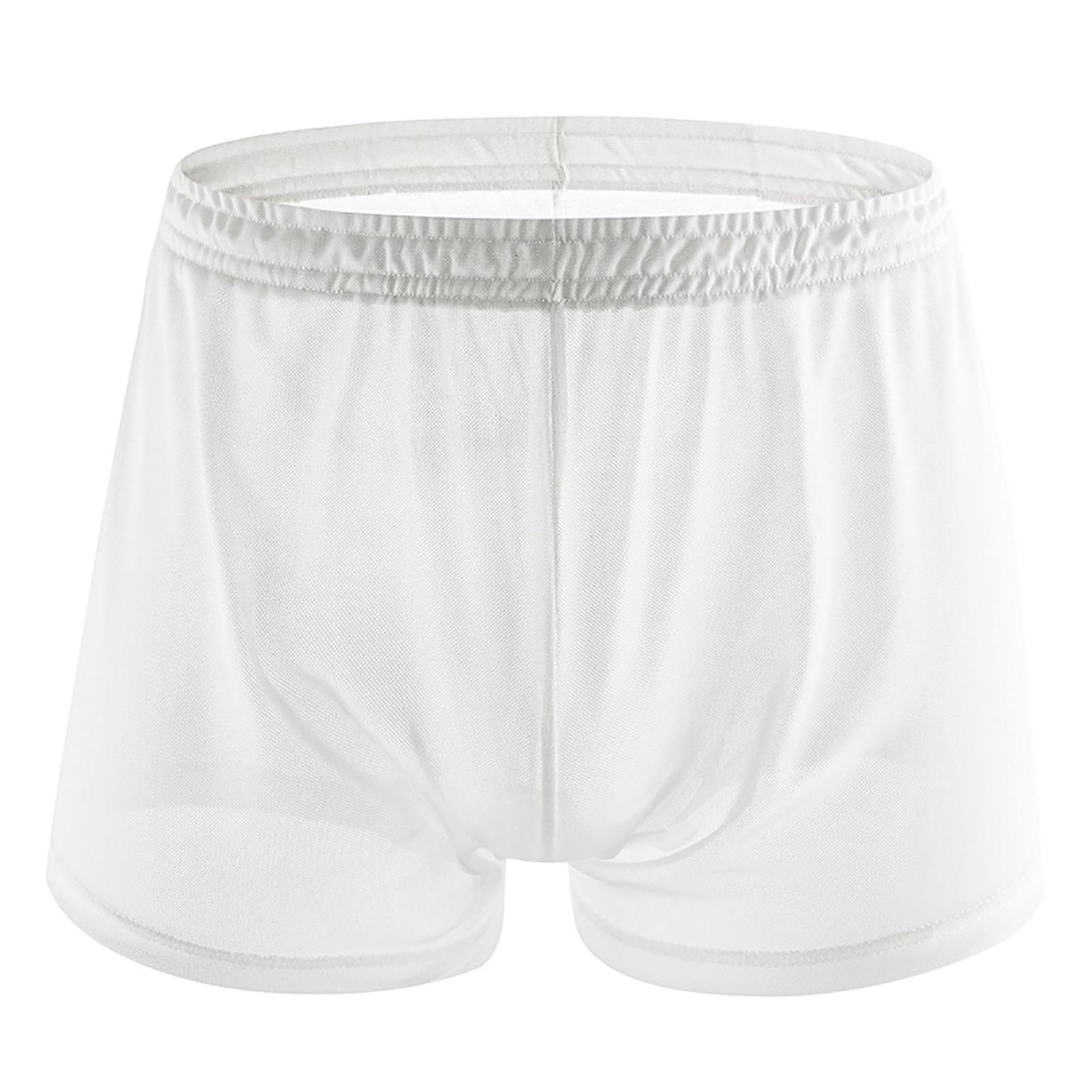 Fianao Soutong See Through Men Underpants Solid Color Mesh Yarn Mid Waist Transparent Thin Boxer Underwear White XL