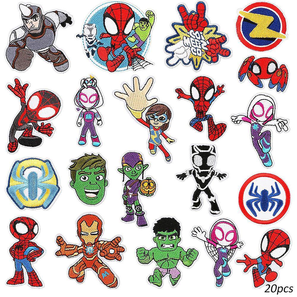 Waytogo 20pcs/set Iron On Patches, Cartoon Superhero Embroidered Patches, Diy Sew Applique Repair Patch Kit For Jackets, Jeans, Pants, Backpacks, C...