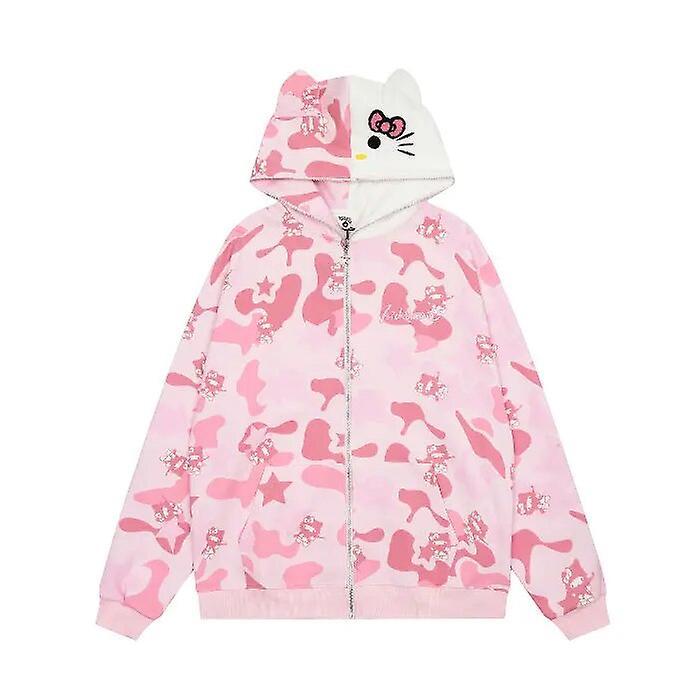 Hcankcan New Sanrio Hello Kitty Hoodie Zip Up Cardigan Kawaii Cartoon Cat Y2k Cute Style Top Women Sweatshirts Oversize Long Sleeve Coat B S 47kg