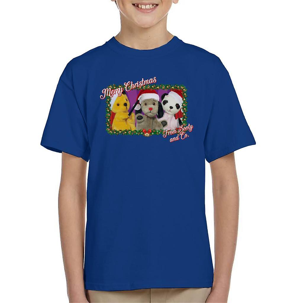 Sooty Christmas Merry Xmas From Sooty And Co Kid's T-Shirt Royal Blue Large (9-11 yrs)