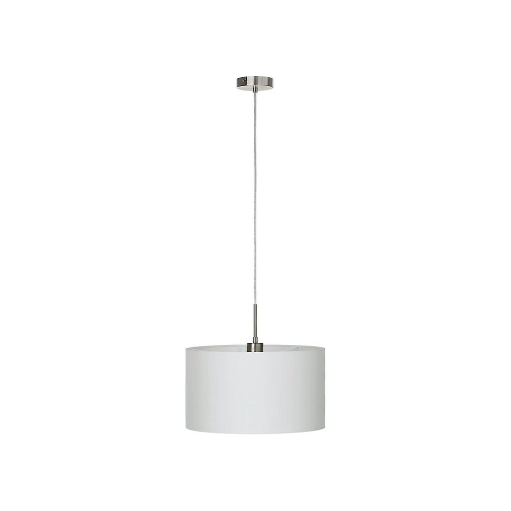 Eglo Lighting Pasteri 1 Light Ceiling Pendant Satin Nickel with White Fabric Shade, E27