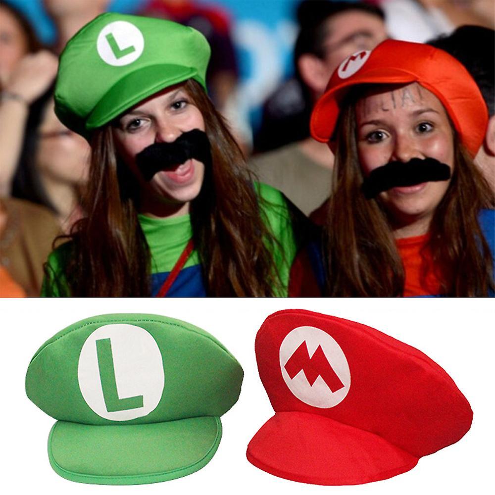 Waytogo Halloween Super Mario Bros Cosplay Foam Red/ Green Hat With Moustache Party Cap Props Costumes Accessories