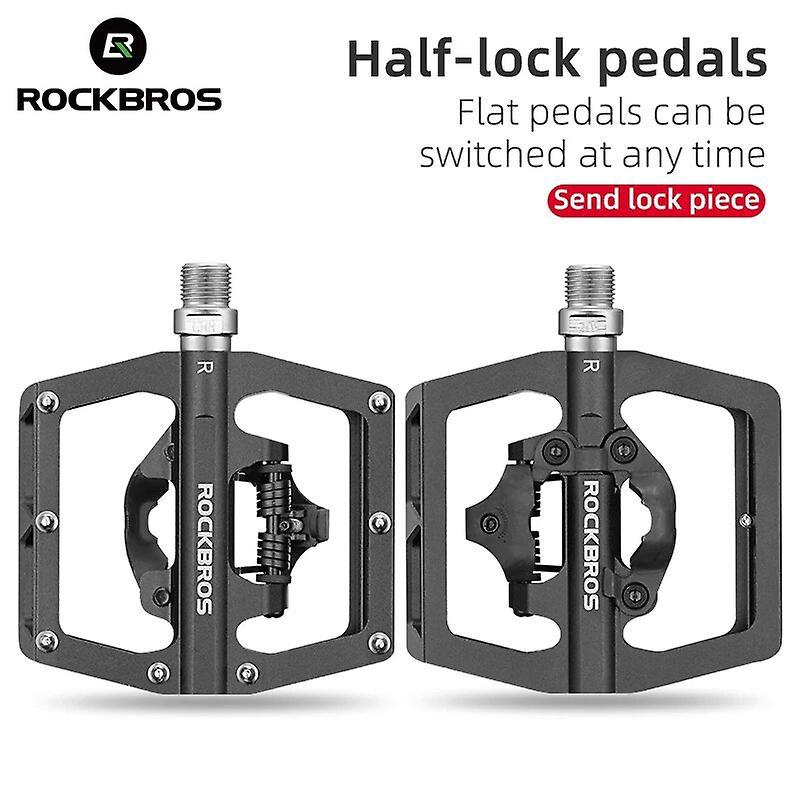 Bicycle Pedals Rockbros Bicycle Lock Pedal 2 In 1 Free Cleat Spd Aluminum Alloy Anti-slip Mtb Road Bike Sealed Bearing Lock Cycling Accessories PD1...