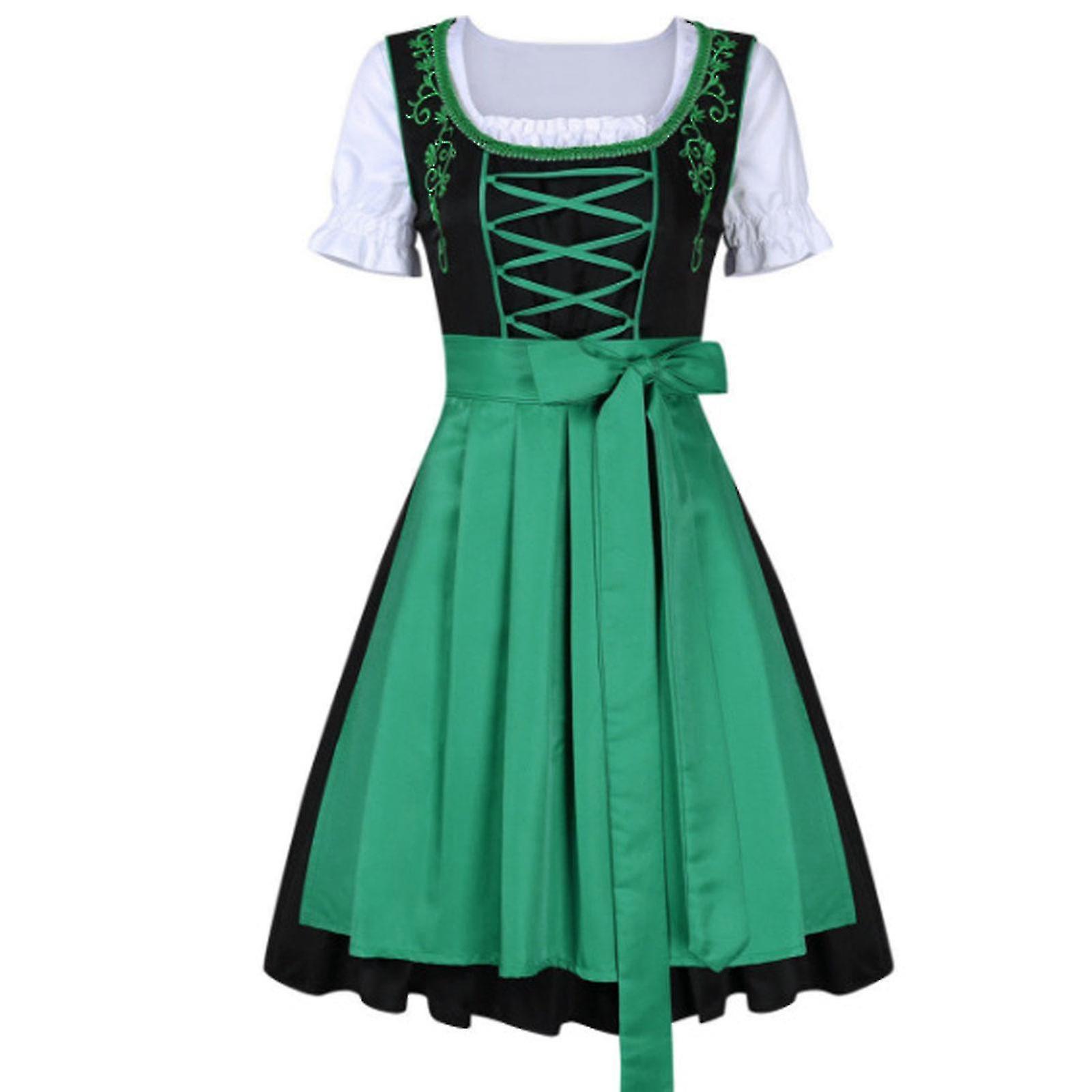 Womens German Oktoberfest Costume Dirndl Traditional Bavarian Beer Carnival Fraulein Cosplay Maid Dress Outfit Shznv Green S