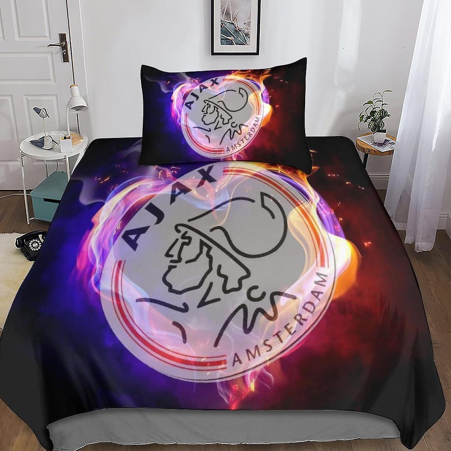 Kerota Ajax Logo Duvet Cover D, Parts Football Sports Microfiber Duvet Cover Bedding Suitable for Teenagers and Adults Singlex Single135x200cm