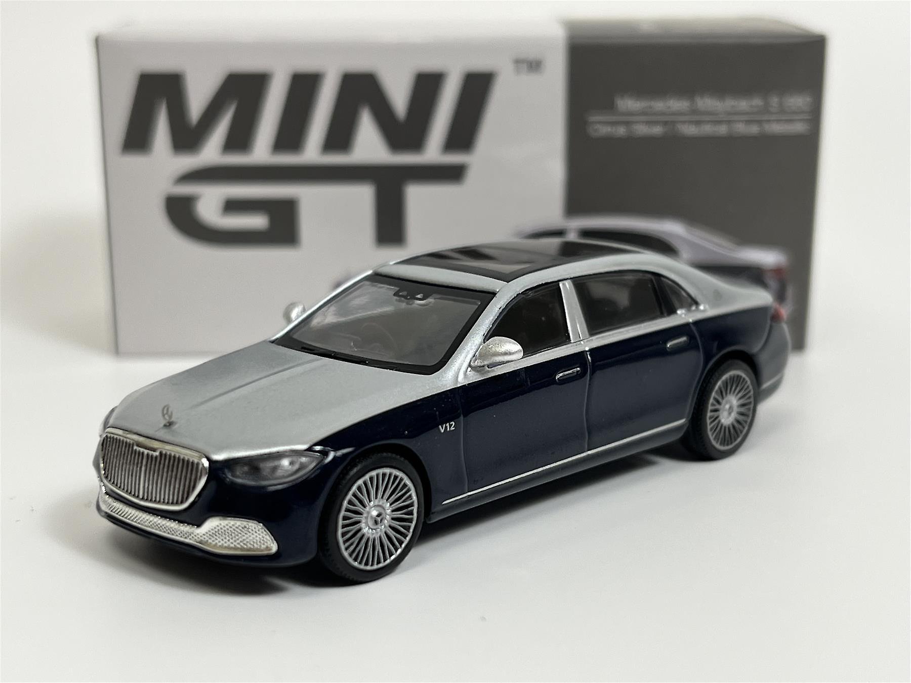 Mini GT Mercedes Maybach S 680 Cirrus Silver Nautical Blue Metallic RHD 1:64 MGT00516R