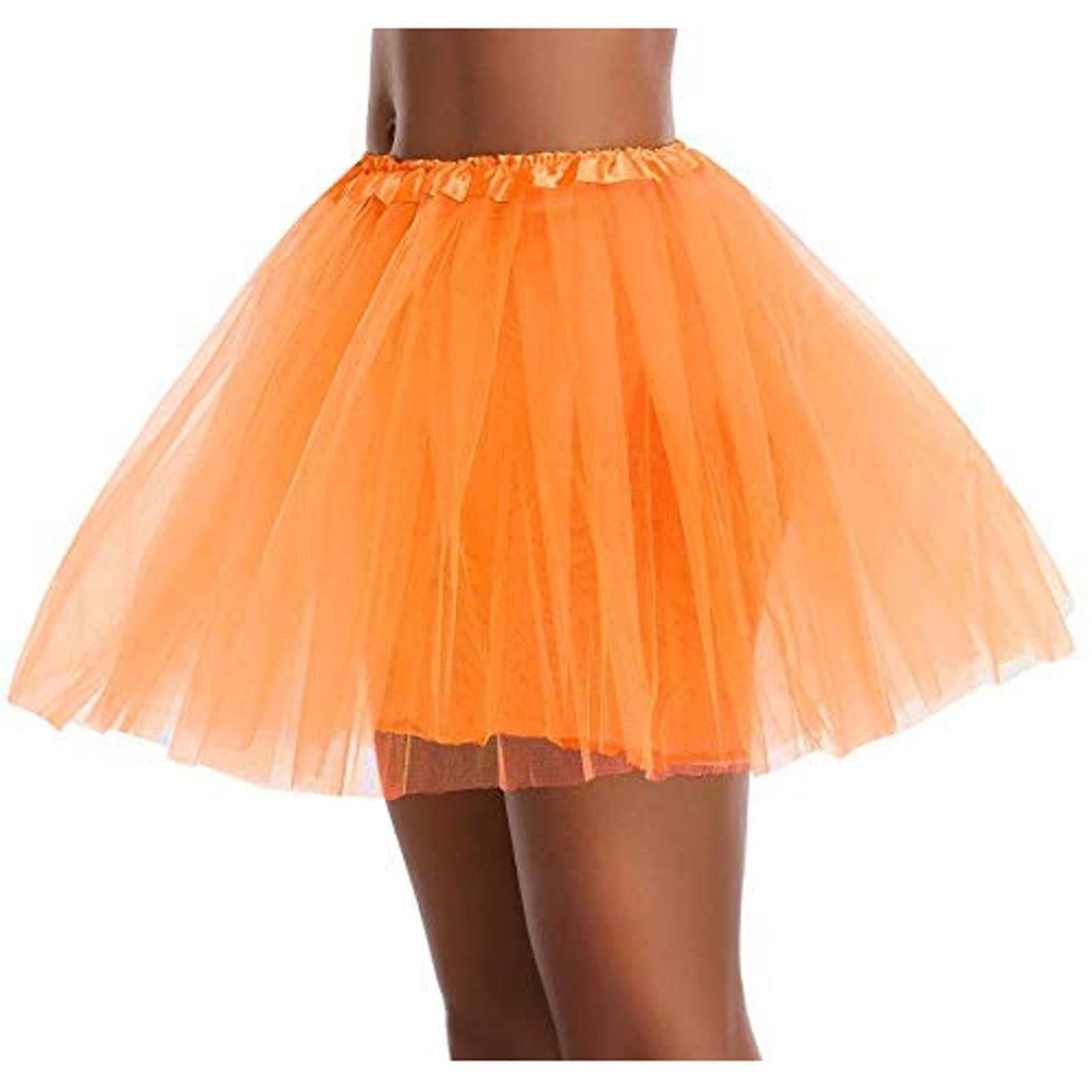 Kakanwo Black Skirt Womens High Quality Pleated Gauze Short Adult Tutu Dancing 3 Layered Free Size Orange