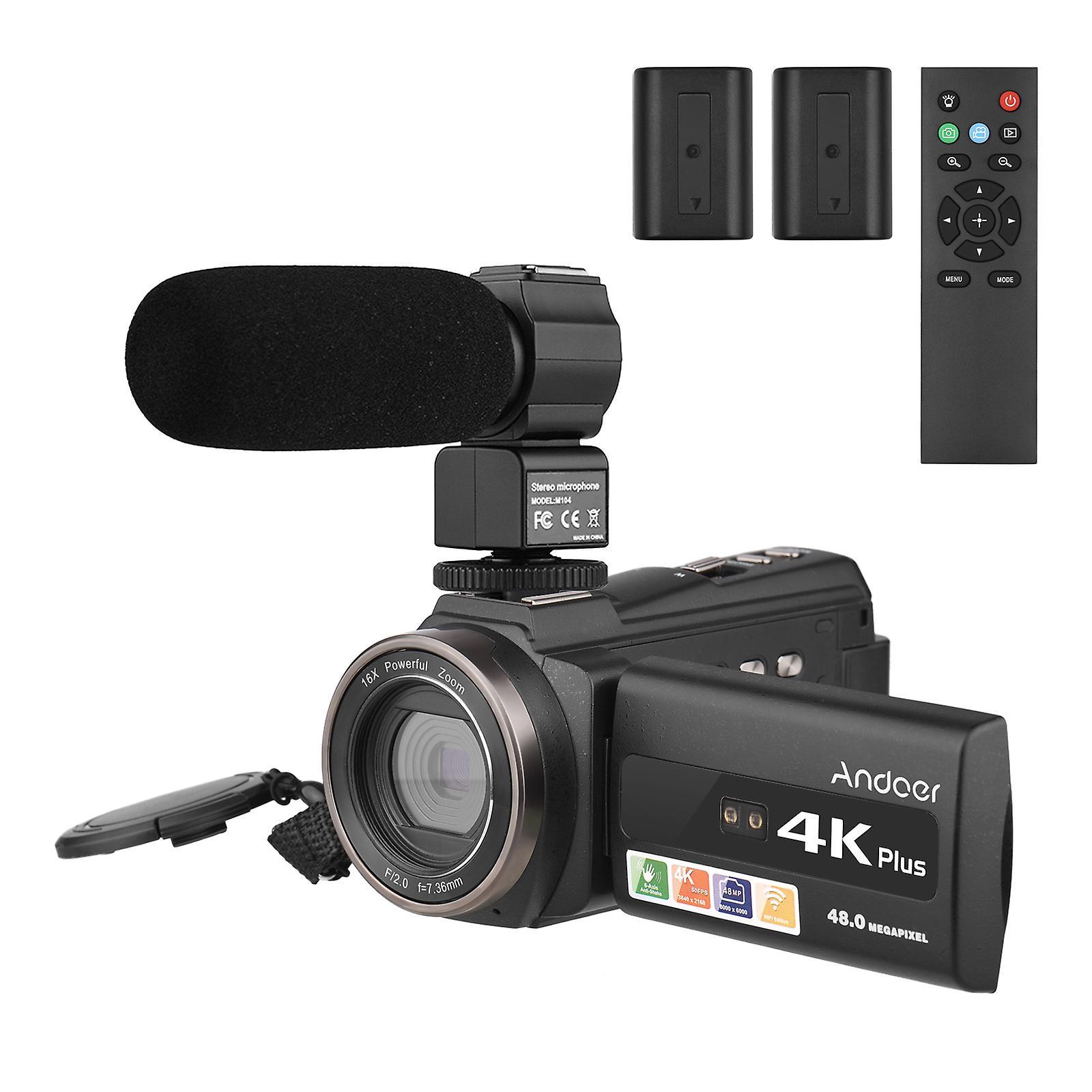 Andoer 4K/60FPS 48MP WiFi Digital Video Camera Set 1 Camcorder Recorder + 1 Microphone + 1 Remote Control + 2 Batteries with 16X Zoom 3 Inch Touchscre