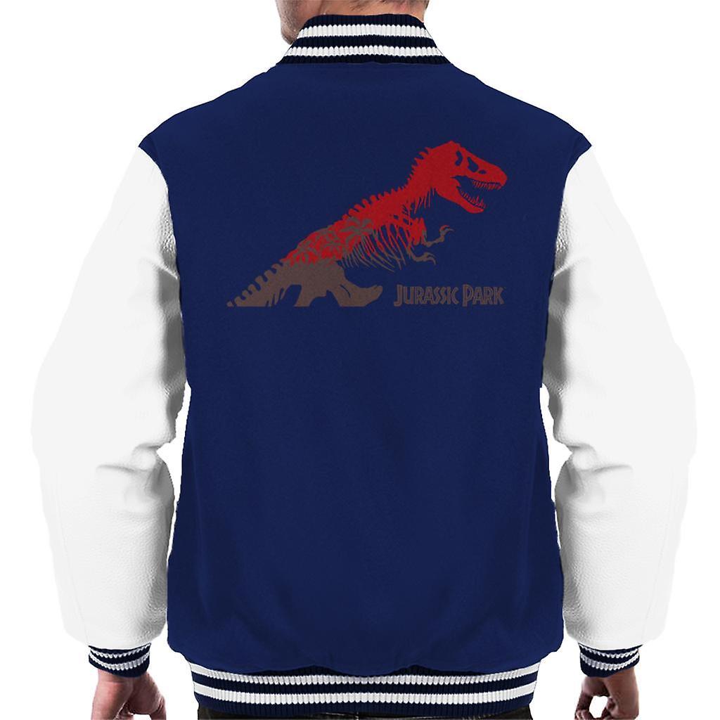 Jurassic Park T Rex Red Skeleton Silhouette Men's Varsity Jacket Navy/White Medium