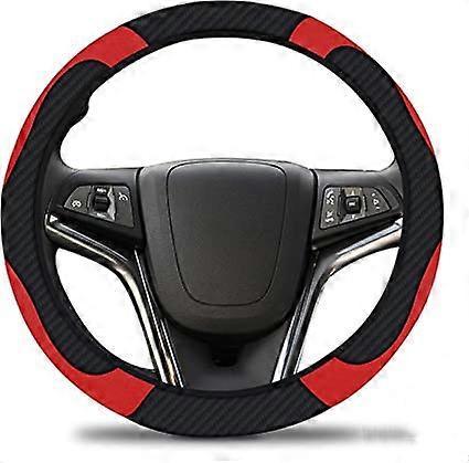 Scsrbsm (37-39cm) Microfiber Leather Steering Wheel Cover, Black Red Breathable PU Car Steering Wheel Cover with Hand Brake Cover & Gear Shift Cove...