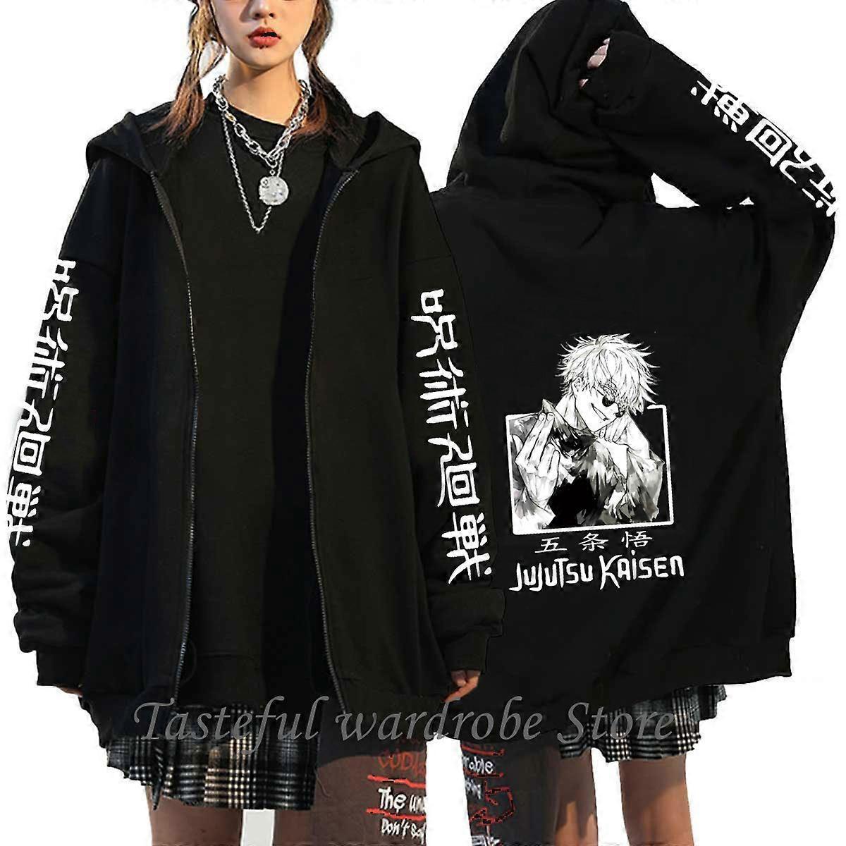 Redkid New Anime Jujutsu Kaisen Gojo Satoru Anime Hoodie Zip Up Hoodies Sweatshirts Itadori Yuji Graphic Cartoon Zipper Jackets Coats KS-Black4 M