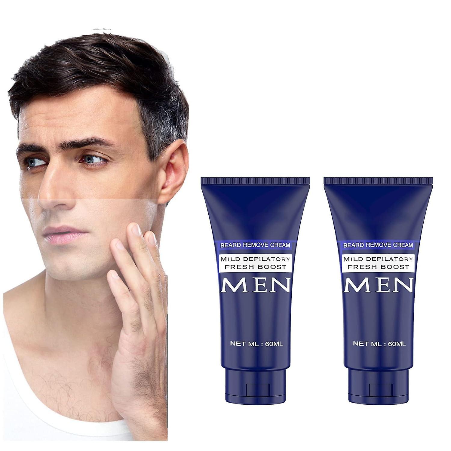 Frusde Men's Permanent Hair Beard Removal Cream, Permanent Hair Removal Cream For Men, Mild Depilatory Fresh Boost Men's Beard Hair Removal 2pcs