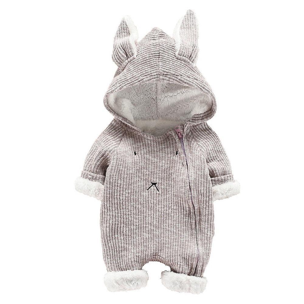 Slowmoose 3d Rabbit Ear Design, Hooded Warm Romper For Newborn Gray 6M