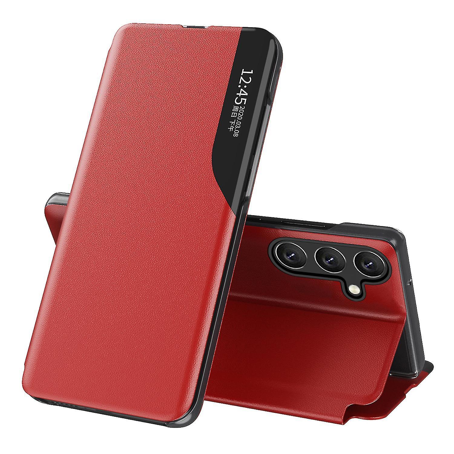 Linki For Samsung Galaxy A54 5g Magnetic Auto Closing Phone Case Clear View Window Anti-scratch Flip Leather Phone Cover With Stand Red